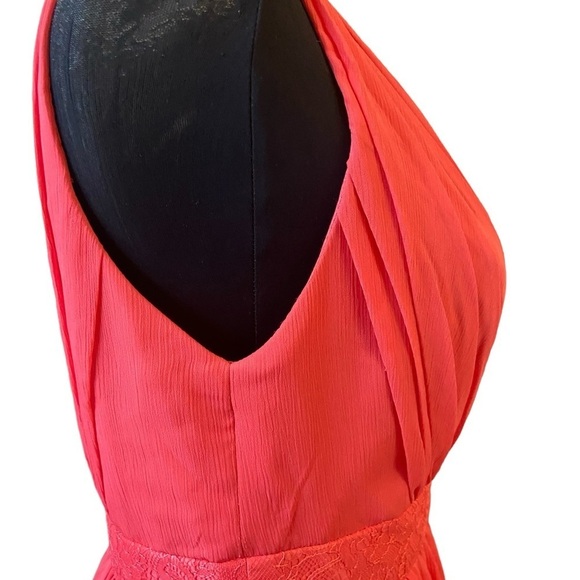 David’s Bridal Long Chiffon Guava Lace Bridesmaid Dress 4 - Picture 11 of 16